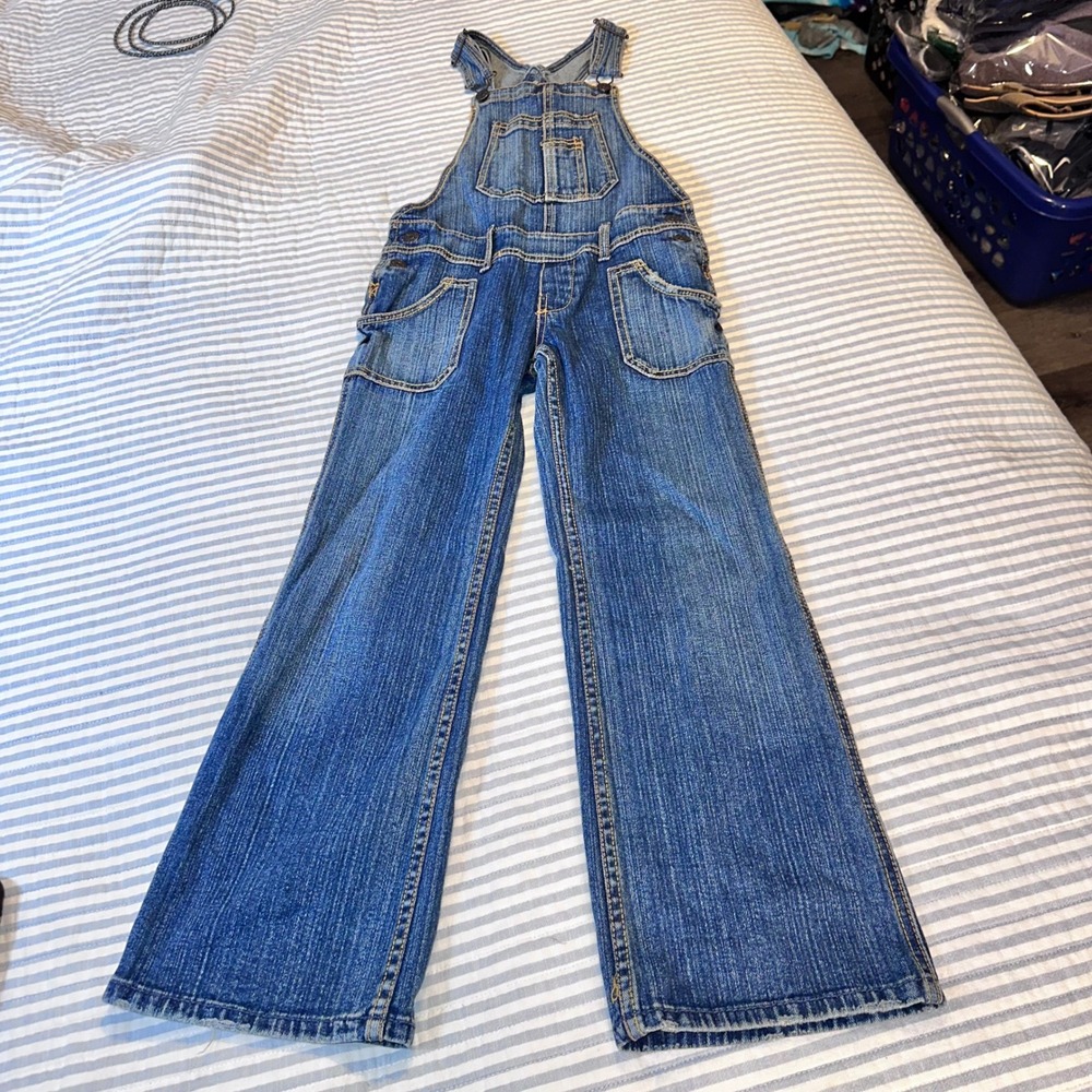 Guess Kids Blue Denim Wide Leg Flare Overalls Bib Overalls Classic Logo